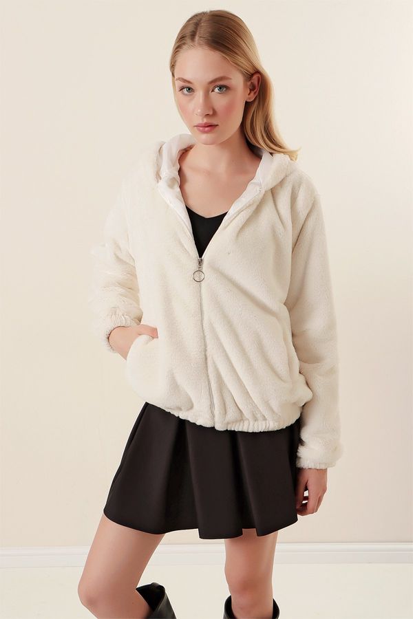 Bigdart Bigdart 5091 Hooded Shearling Coat - Ecru