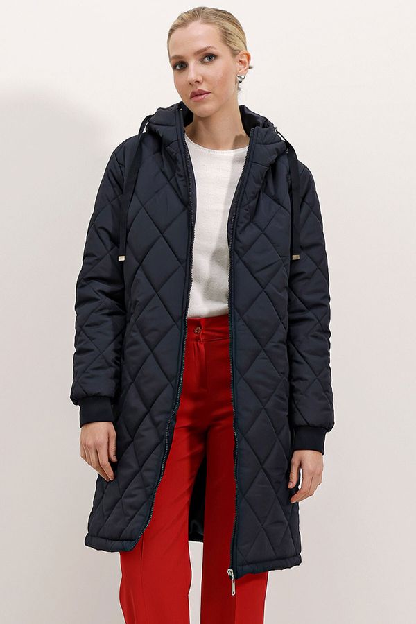 Bigdart Bigdart 5138 Quilted Long Puffer Coat - Navy Blue