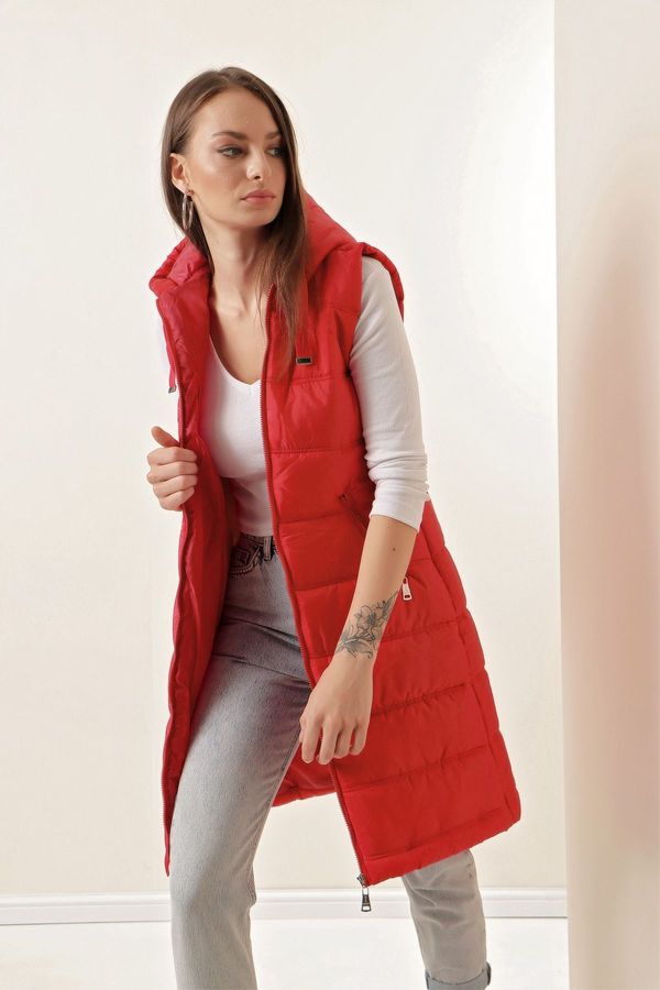 Bigdart Bigdart 5140 Hooded Long Puffer Vest - D.Red