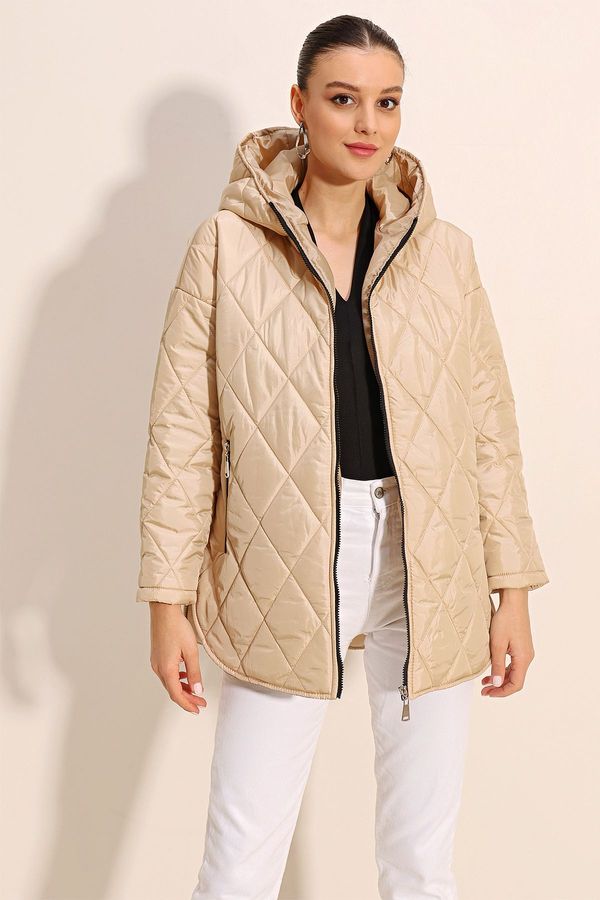 Bigdart Bigdart 5181 Hooded Quilted Coat - Beige