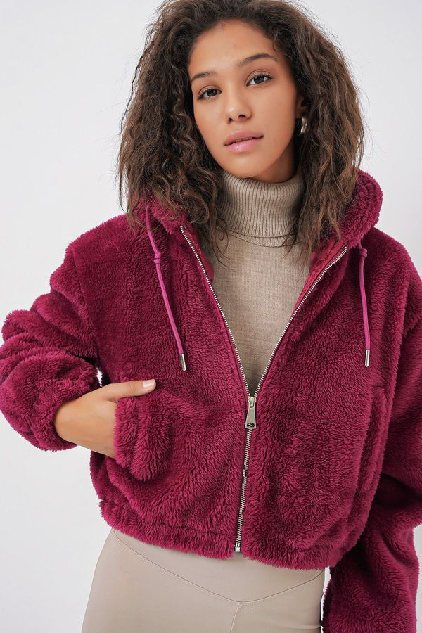 Bigdart Bigdart 5193 Hooded Plush Crop Jacket - Plum