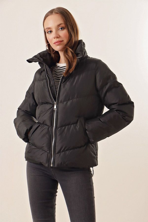 Bigdart Bigdart 5205 Stand Collar Zippered Puffer Jacket - Black