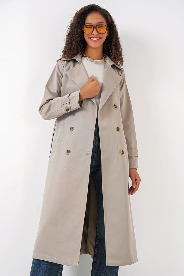 Bigdart Bigdart 5940 Women's Double Breasted Collar Long Trench Coat - Stone
