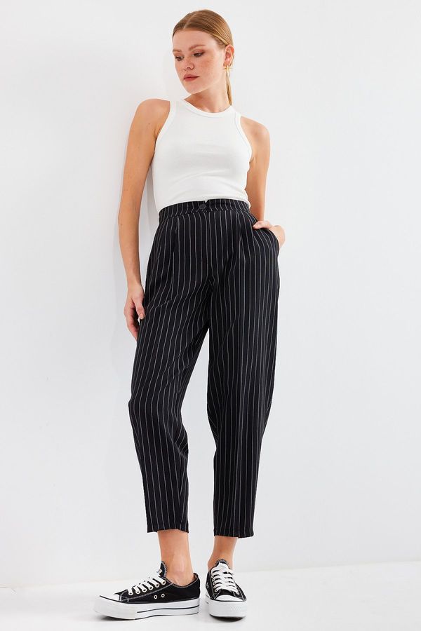 Bigdart Bigdart 6637 High Waist Striped Fabric Trousers - Black