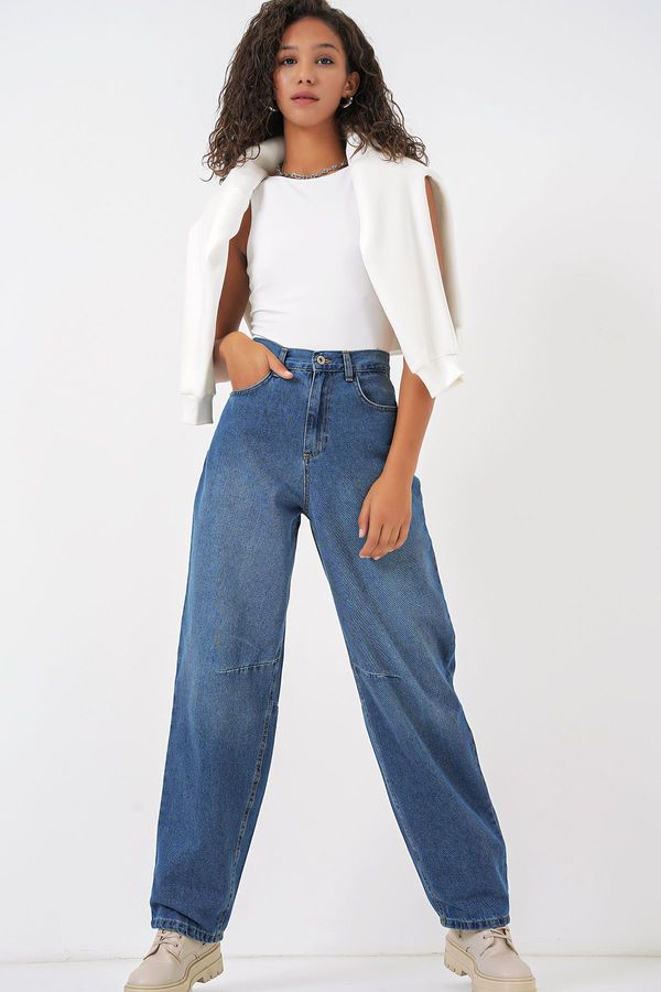 Bigdart Bigdart 6689 Women's High Waist Baggy Jeans - Navy