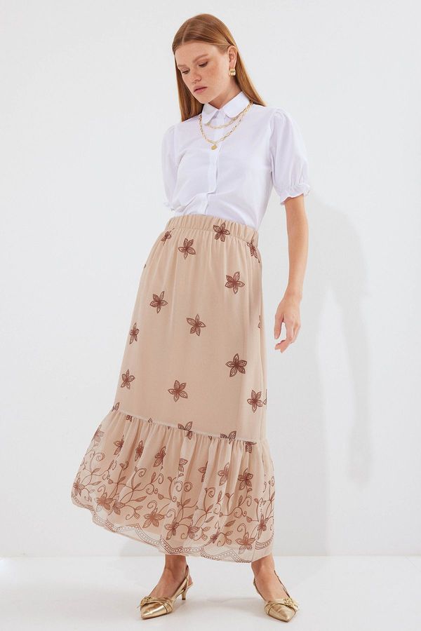 Bigdart Bigdart 8010 Patterned Chiffon Skirt - Mink