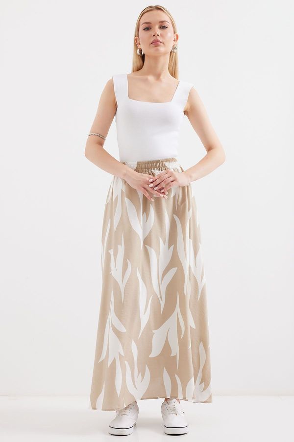 Bigdart Bigdart 8028 Patterned Long Skirt - Beige