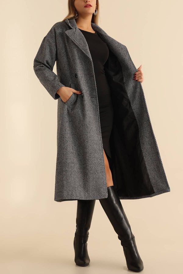 Bigdart Bigdart 9113 Oversize Wide Cut Woolen Cashmere Coat - Black