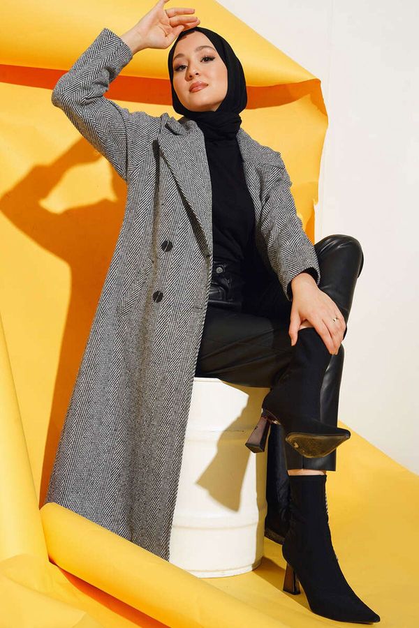 Bigdart Bigdart 9113 Oversize Wide Cut Woolen Long Cachet Coat - Black