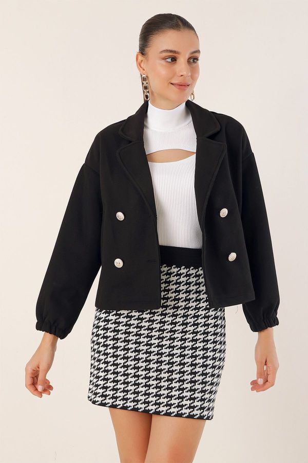 Bigdart Bigdart 9117 Double Breasted Collar Crop Jacket - Black