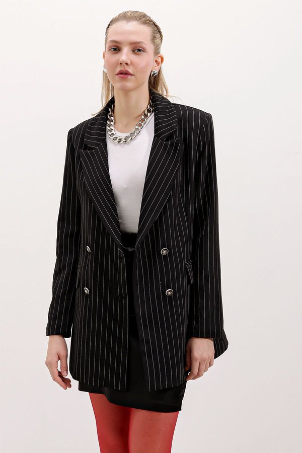 Bigdart Bigdart Women's Black Double Buttoned Striped Blazer Jacket 0699