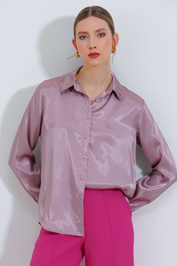 Bigdart Bigdart Women's Dried Rose Light Flowing Satin Shirt 3964