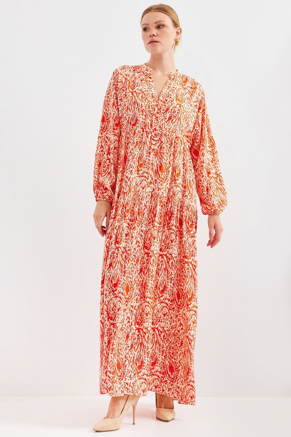 Bigdart Bigdart Women's Patterned Orange Viscose Hijab Dress 2423