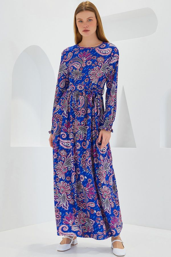 Bigdart Bigdart Women's Saks Flower Patterned Knitted Hijab Dress 1525