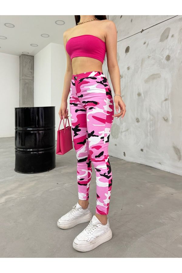 BİKELİFE BİKELİFE Pink Camouflage Pattern Gabardine Leggings Pants