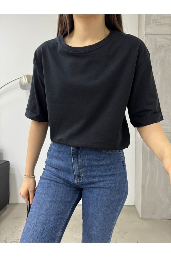 BİKELİFE BİKELİFE Women's Oversize Laser Cut Side Slit T-shirt