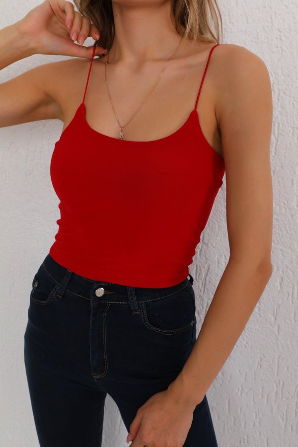 BİKELİFE BİKELİFE Women's Red Cotton Rope Strap Crop Blouse