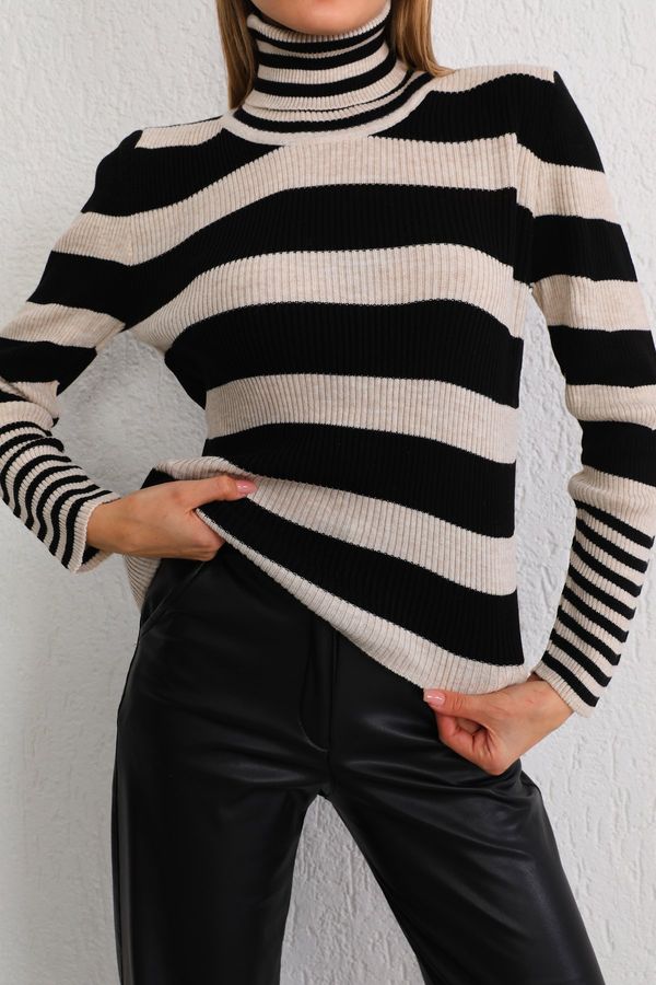 BİKELİFE BİKELİFE Women's Stone Striped Soft Textured Lycra Basic Knitwear Sweater