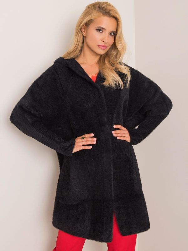 Fashionhunters Black Alpaca Coat with Hood