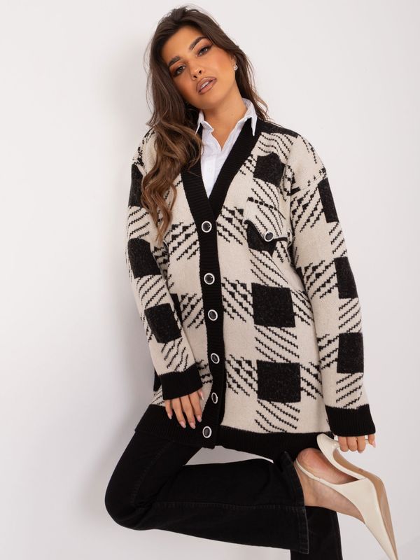 Fashionhunters Black and beige women's neckline cardigan