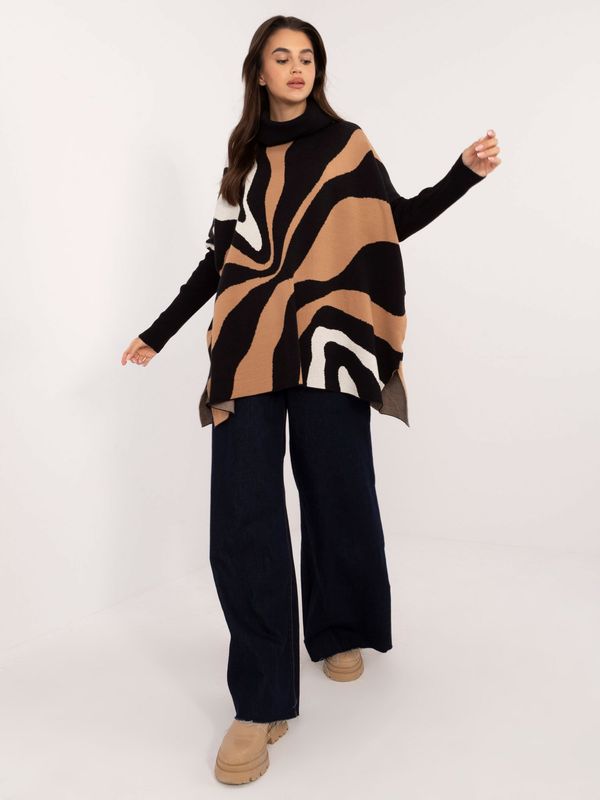 Fashionhunters Black and brown patterned oversize turtleneck sweater