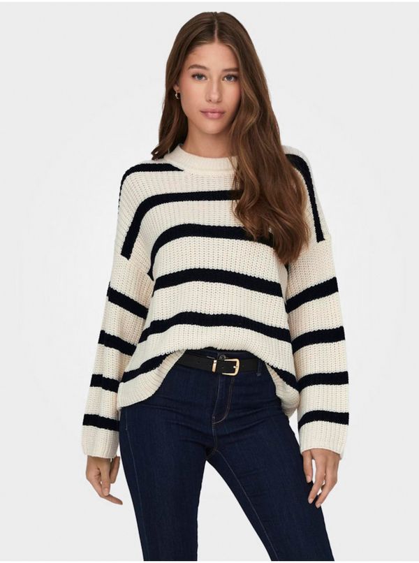 JDY Black and cream women's striped sweater JDY Justy - Women