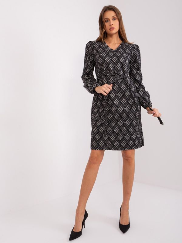 Fashionhunters Black and gray women's dress with long sleeves