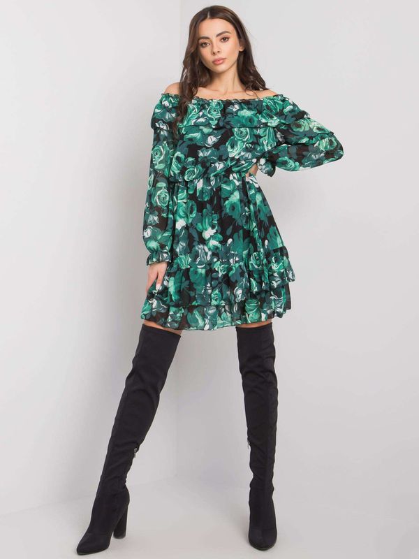 Fashionhunters Black and Green Hispanic Floral Dress by Erine