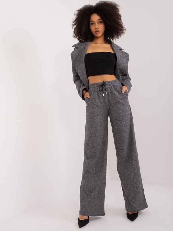 Fashionhunters Black and grey melange trousers with straight legs
