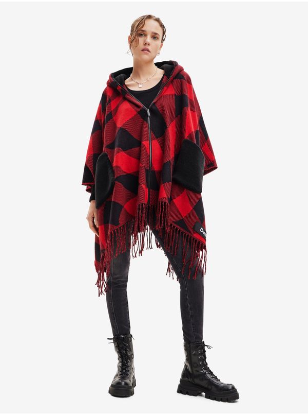 DESIGUAL Black and Red Checkys Checkys Womens Poncho Desigual Checkys Arenal/Zipper - Ladies