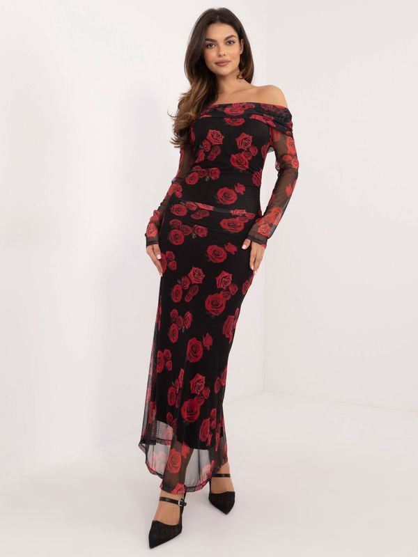 Fashionhunters Black and red long Spanish dress with roses