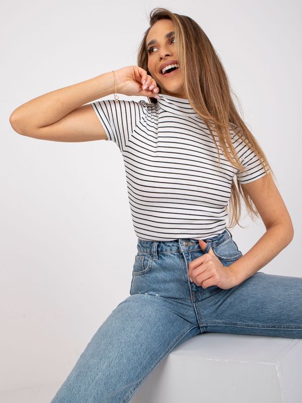 Fashionhunters Black and white blouse with high neckline in ribbed cotton by Amande OCH BELLA