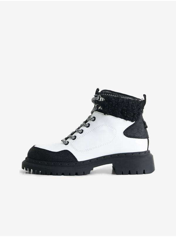 DESIGUAL Black & White Desigual Trekking White Ankle Boots - Ladies