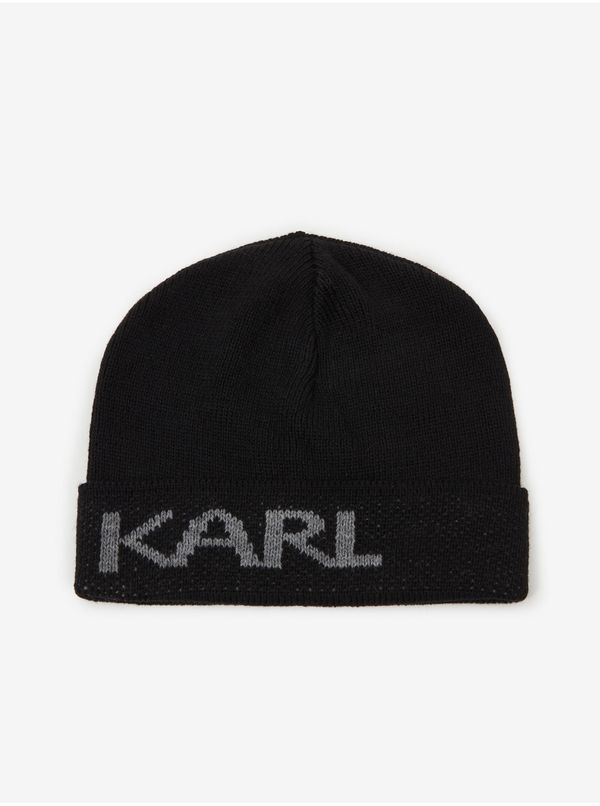 Karl Lagerfeld Black beanie with mixed wool KARL LAGERFELD - Men