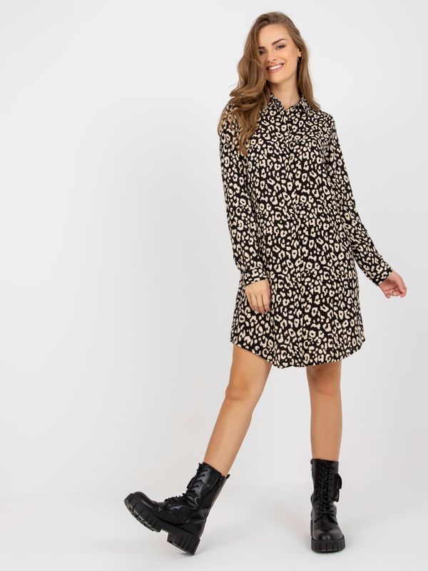 Fashionhunters Black beige shirt dress with animal patterns RUE PARIS