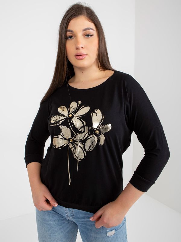 Fashionhunters Black blouse plus size with glossy print