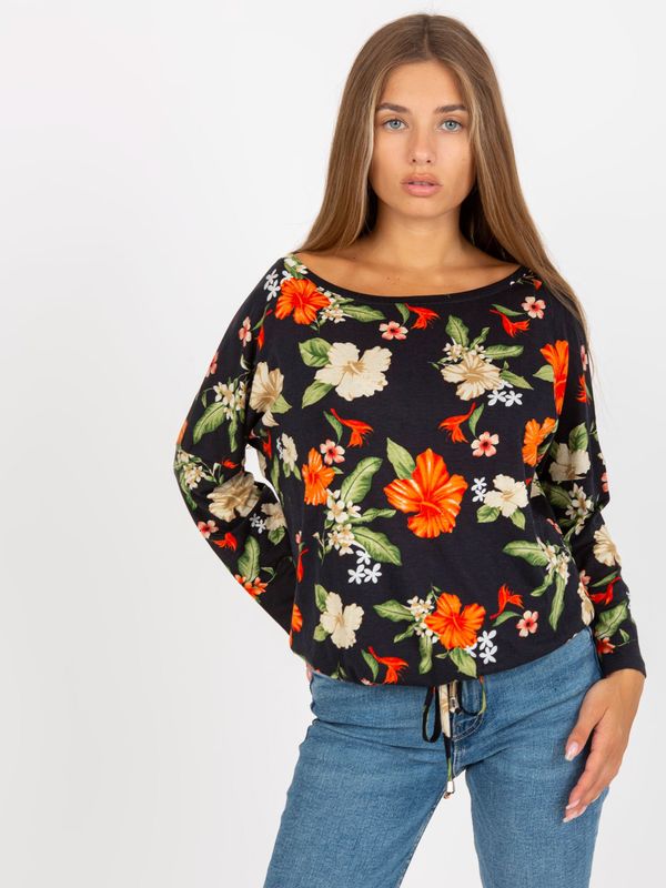 Fashionhunters Black blouse RUE PARIS with long sleeves and flowers