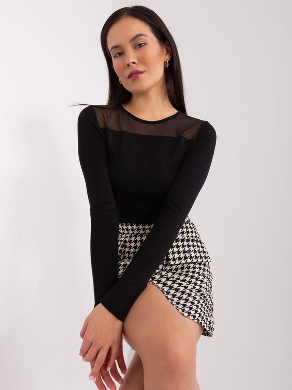 Fashionhunters Black blouse with a fishnet neckline BASIC FEEL GOOD