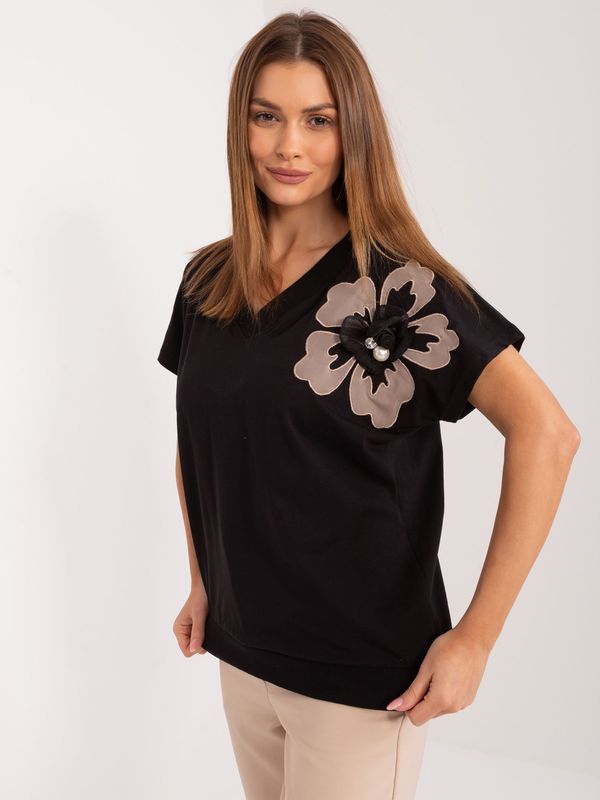 Fashionhunters Black blouse with BASIC FEEL GOOD appliqués