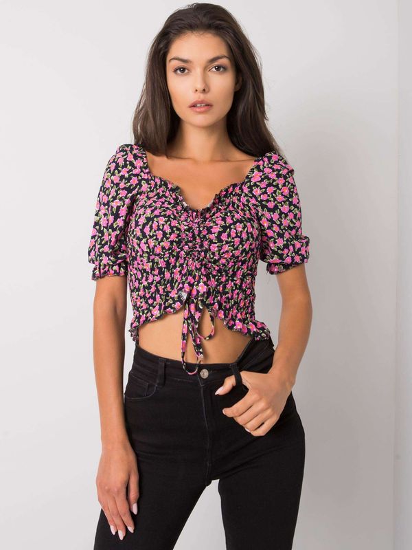 Fashionhunters Black blouse with flowers by Kami RUE PARIS