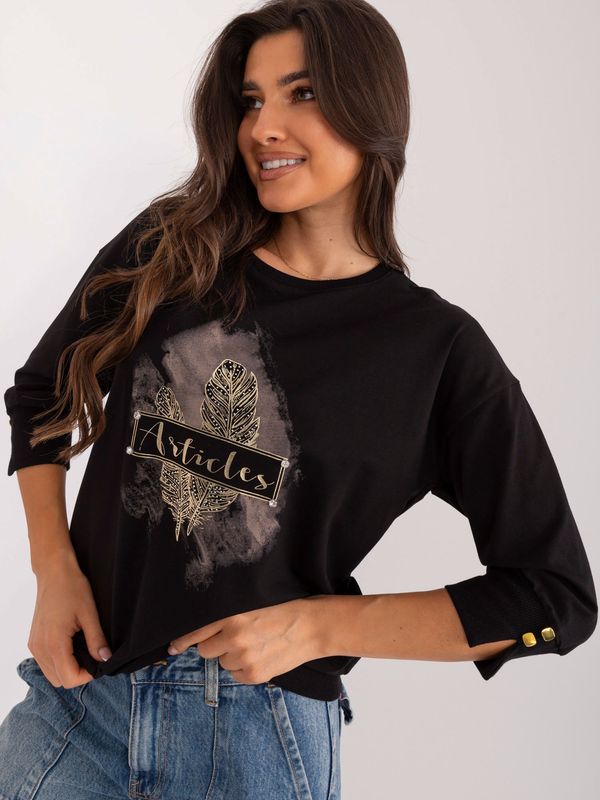 Fashionhunters Black blouse with print and rhinestones