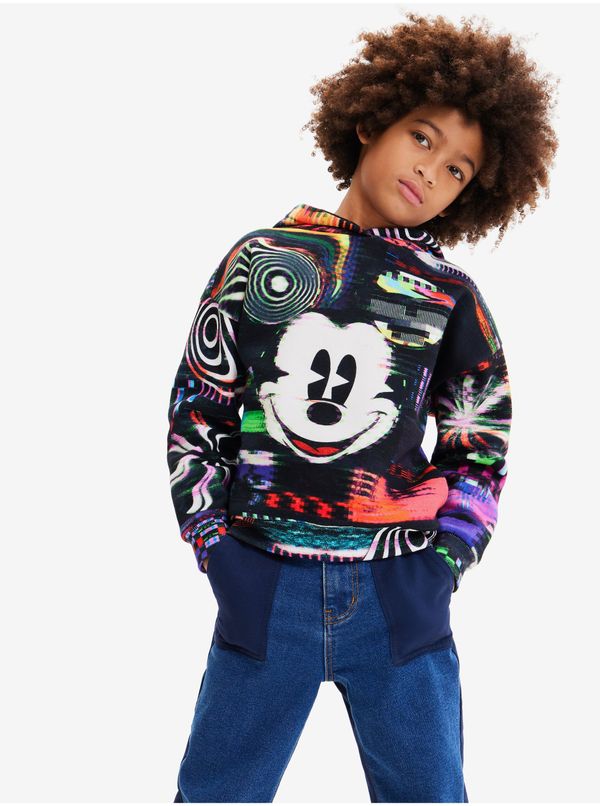 DESIGUAL Black Boys Patterned Hoodie Desigual Aryeh Mickey - Boys