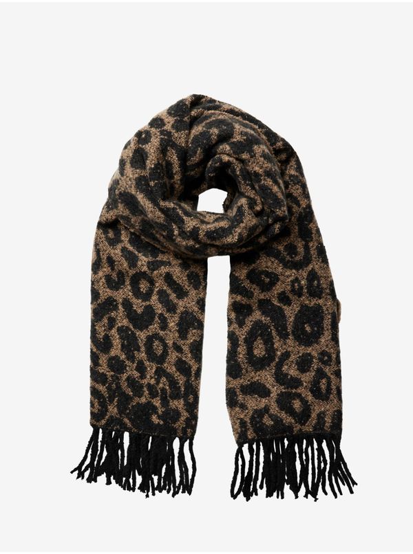 Pieces Black-brown women's scarf with animal pattern Pieces Pyron - Women