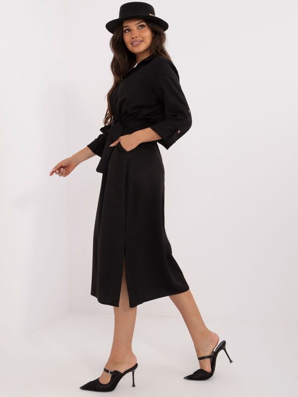 Fashionhunters Black casual midi dress with slits