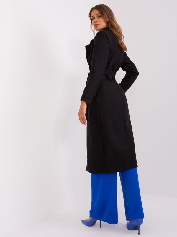 Fashionhunters Black coat with tied belt OCH BELLA