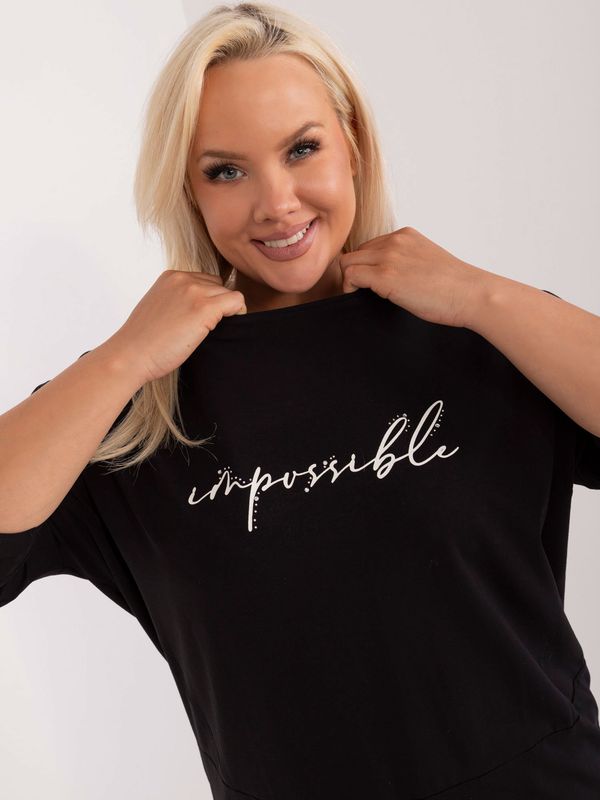 Fashionhunters Black cotton blouse plus size with inscription