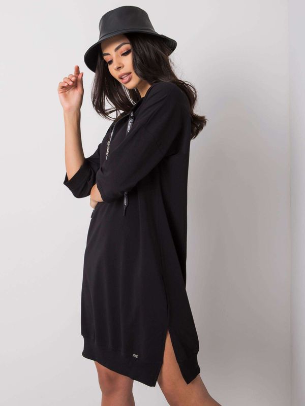 Fashionhunters Black cotton dress with zipper