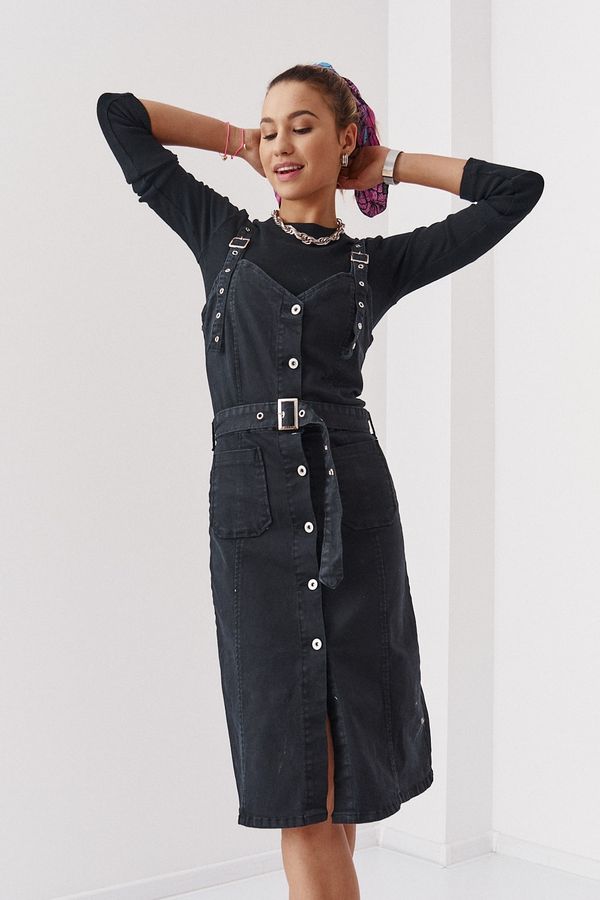 FASARDI Black denim dress with adjustable straps