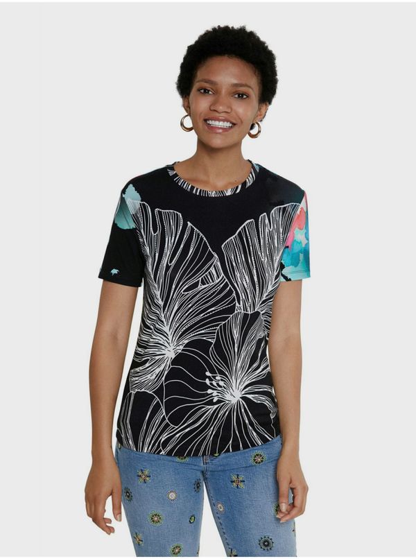 DESIGUAL Black Desigual TS Leaves Women's Patterned T-Shirt - Women