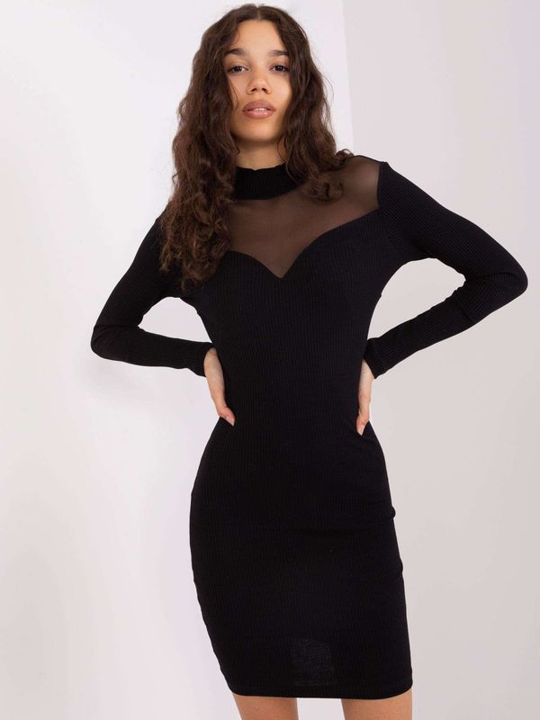 Fashionhunters Black dress with a mesh neckline BASIC FEEL GOOD